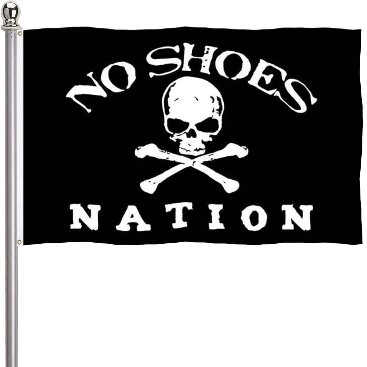 ducuh No Shoes Nation flag front view with vivid colors for outdoor display