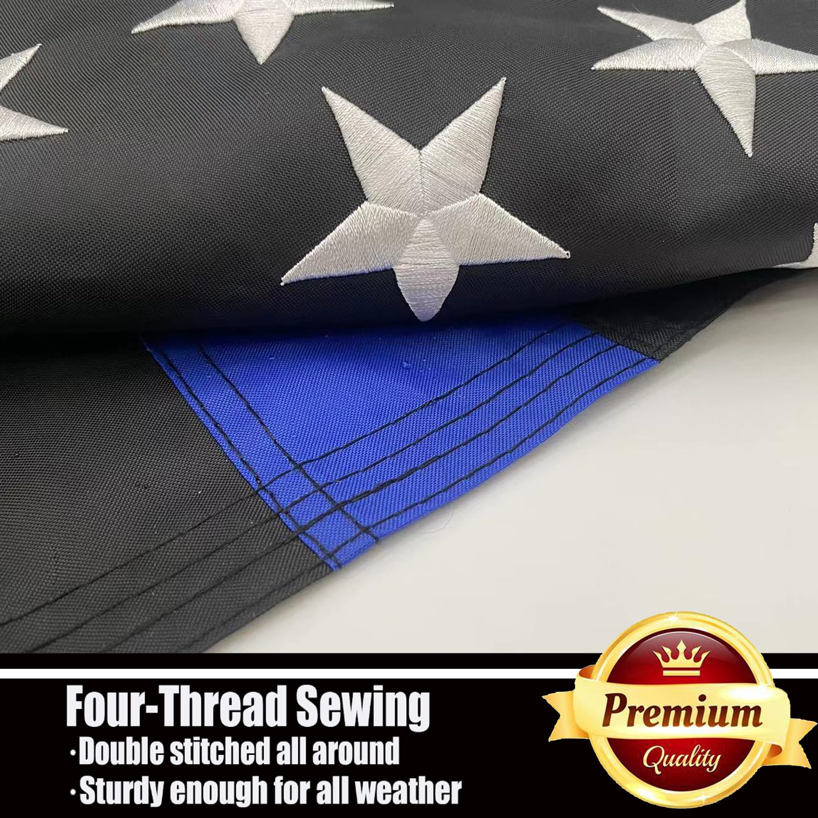 Ducuh Thin Blue Line flag on porch wall, versatile display.