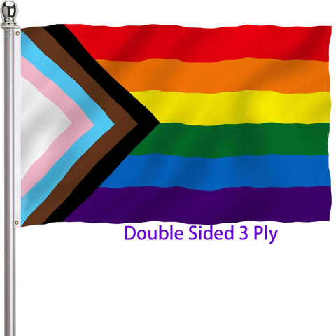 ducuh Progress Pride flag 3x5 with double-sided design for bold visibility.