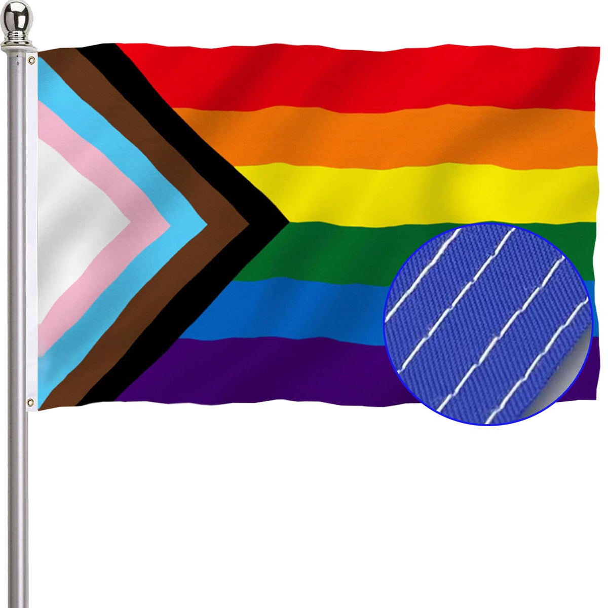 Ducuh Progress Pride flag ready for outdoor display with durable 3x5 dimensions.
