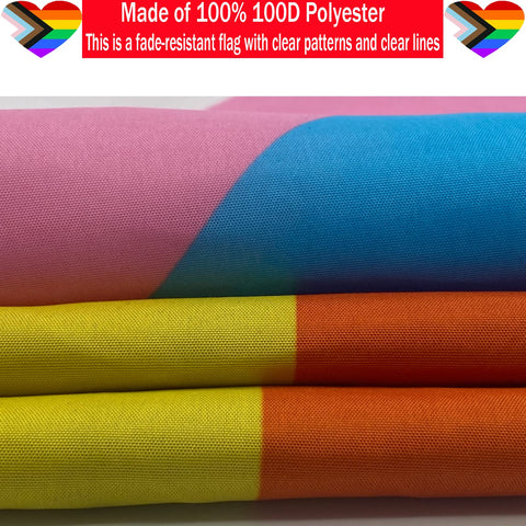 Ducuh Progress Pride flag packaged in a transparent bag for delivery protection.