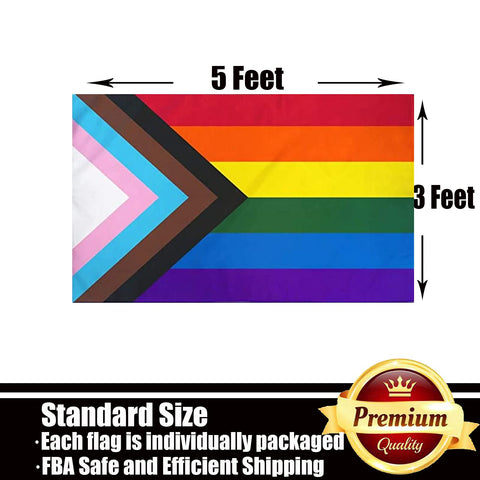 Ducuh progress pride flag arrives in clear packaging for storage