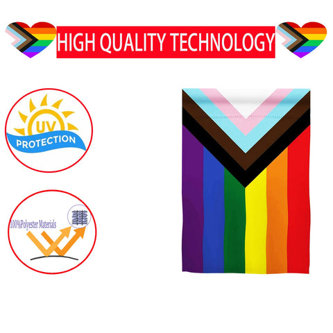 Ducuh Pride Rainbow flag in garden montage boosts curb appeal.