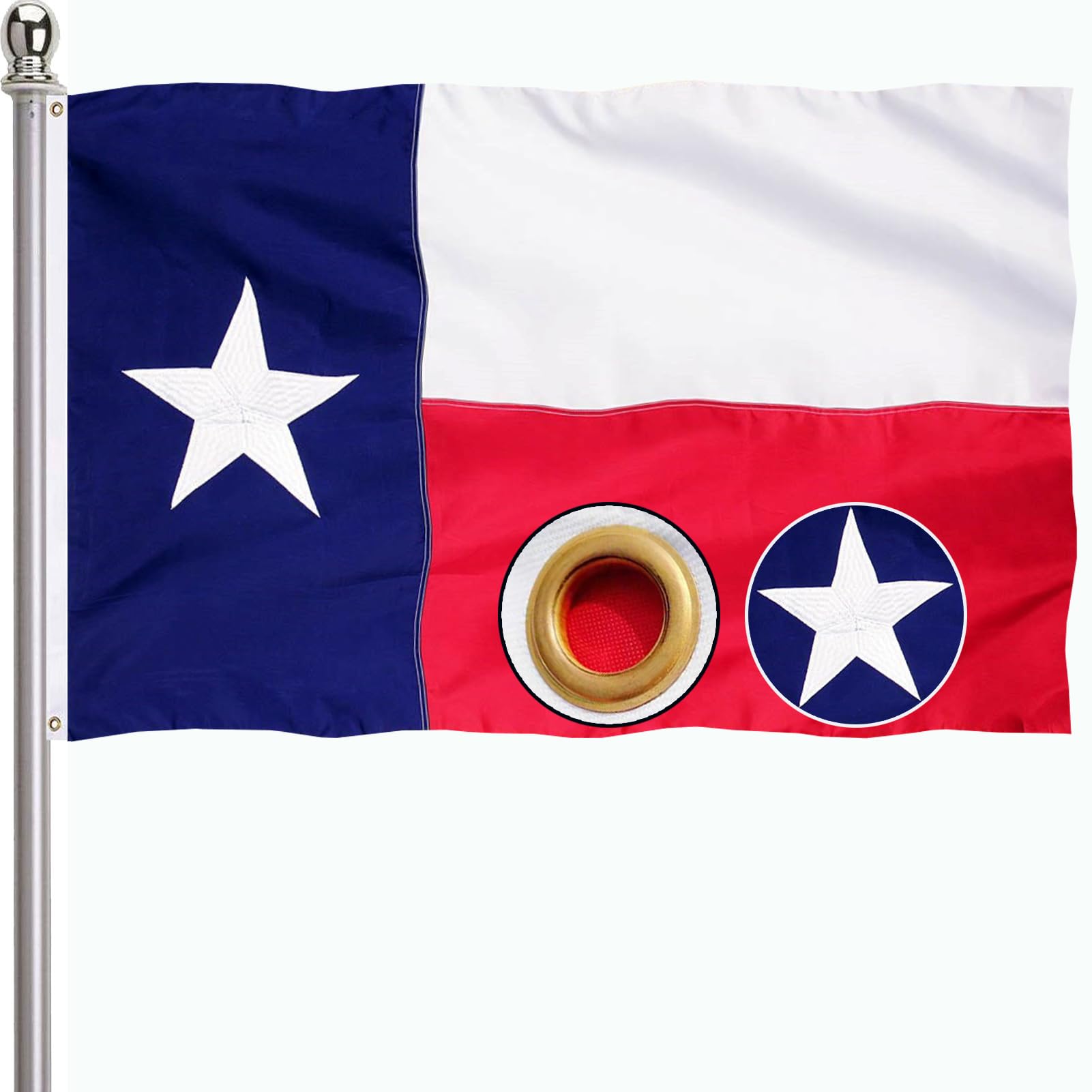 Ducuh Texas flag 3x5 with embroidered stars for a bold outdoor display.