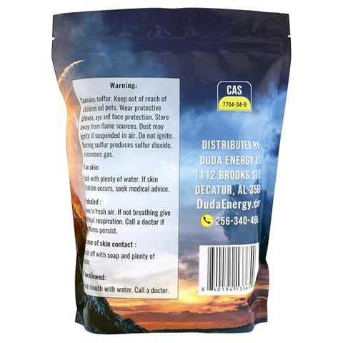 Duda Energy sulfur powder close-up showing fine texture for uniform mixing and blends.