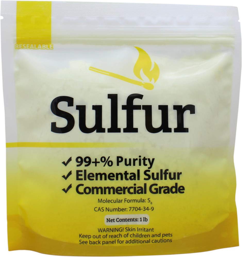 Duda Energy yellow elemental sulfur powder in bag for soil pH adjustment and industrial use.