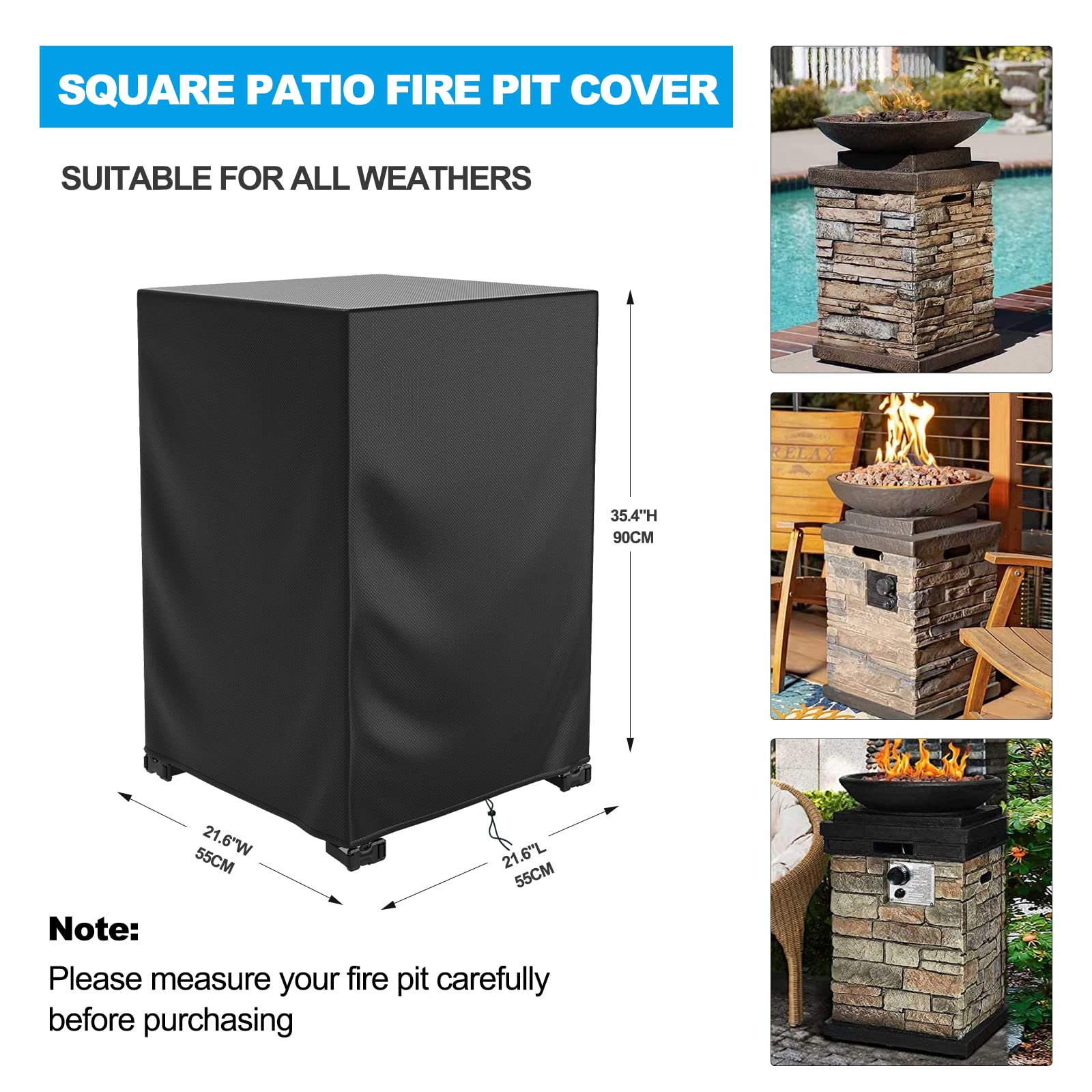 DUDSOEHO windproof square fire pit cover stays secure during storms.