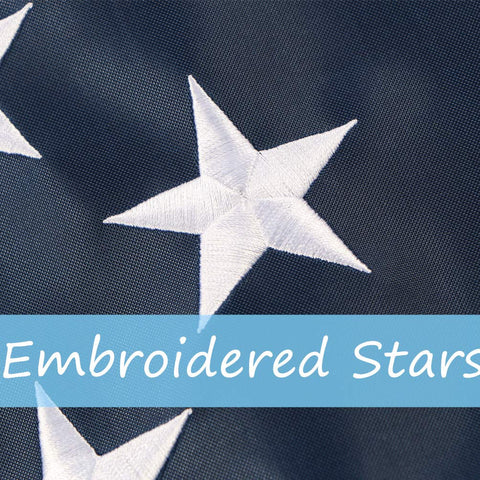 Duduta embroidered stars flag: high-density stars for a premium patriotic look.