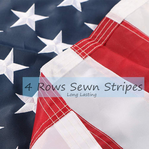 Duduta sewn stripes flag: double-needle stitching and clean fly hems.