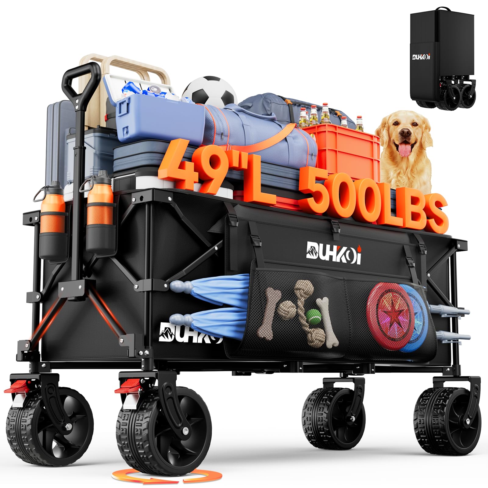 DUHKOI 49-inch wagon frame shows a rugged build ready for heavy loads and daily errands.
