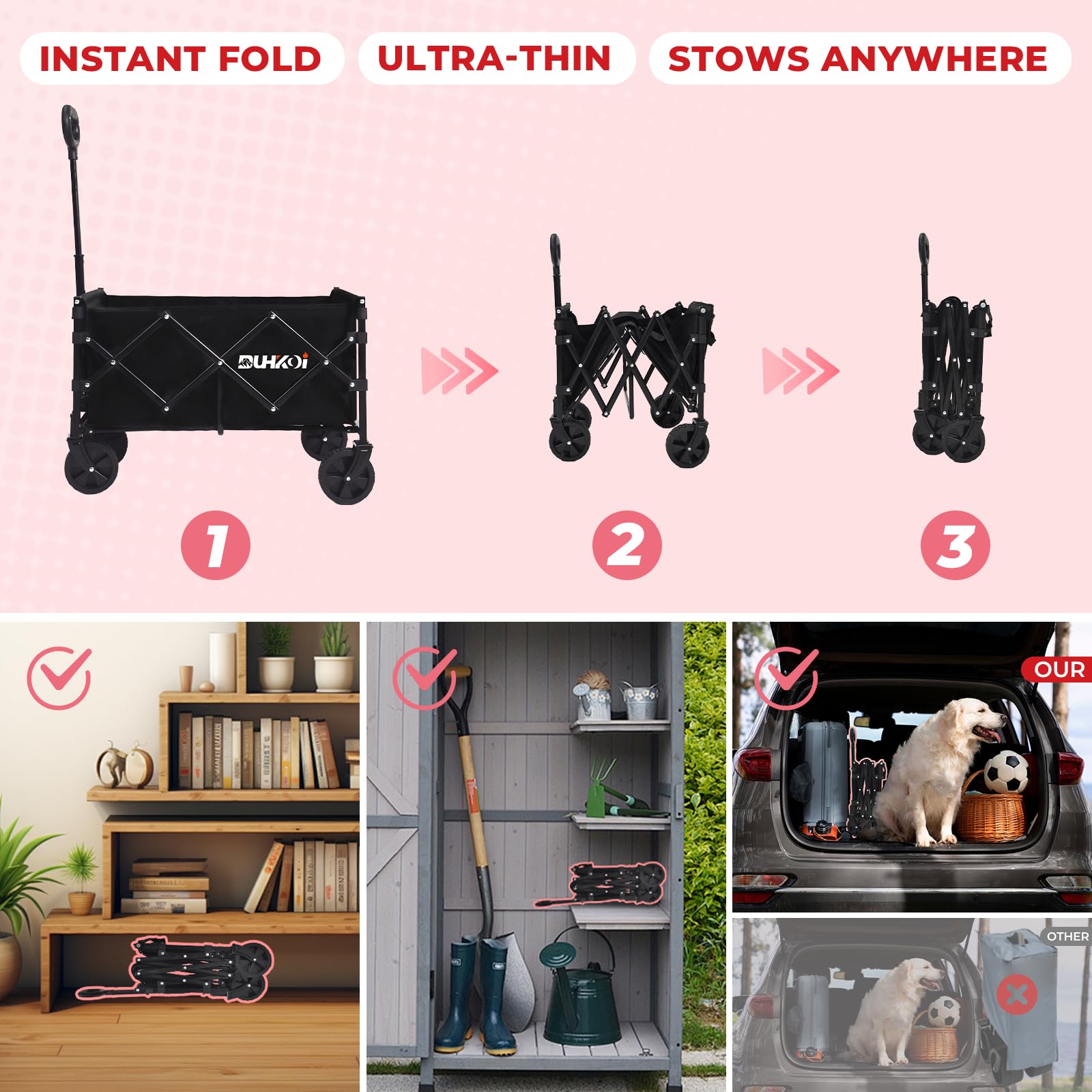 DUHKOI ergonomic telescopic handle reduces wrist strain during pushing or pulling