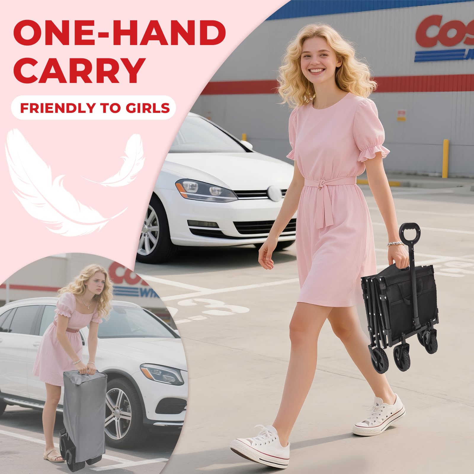 DUHKOI wagon 90L capacity expands for groceries, camping gear, or gardening supplies