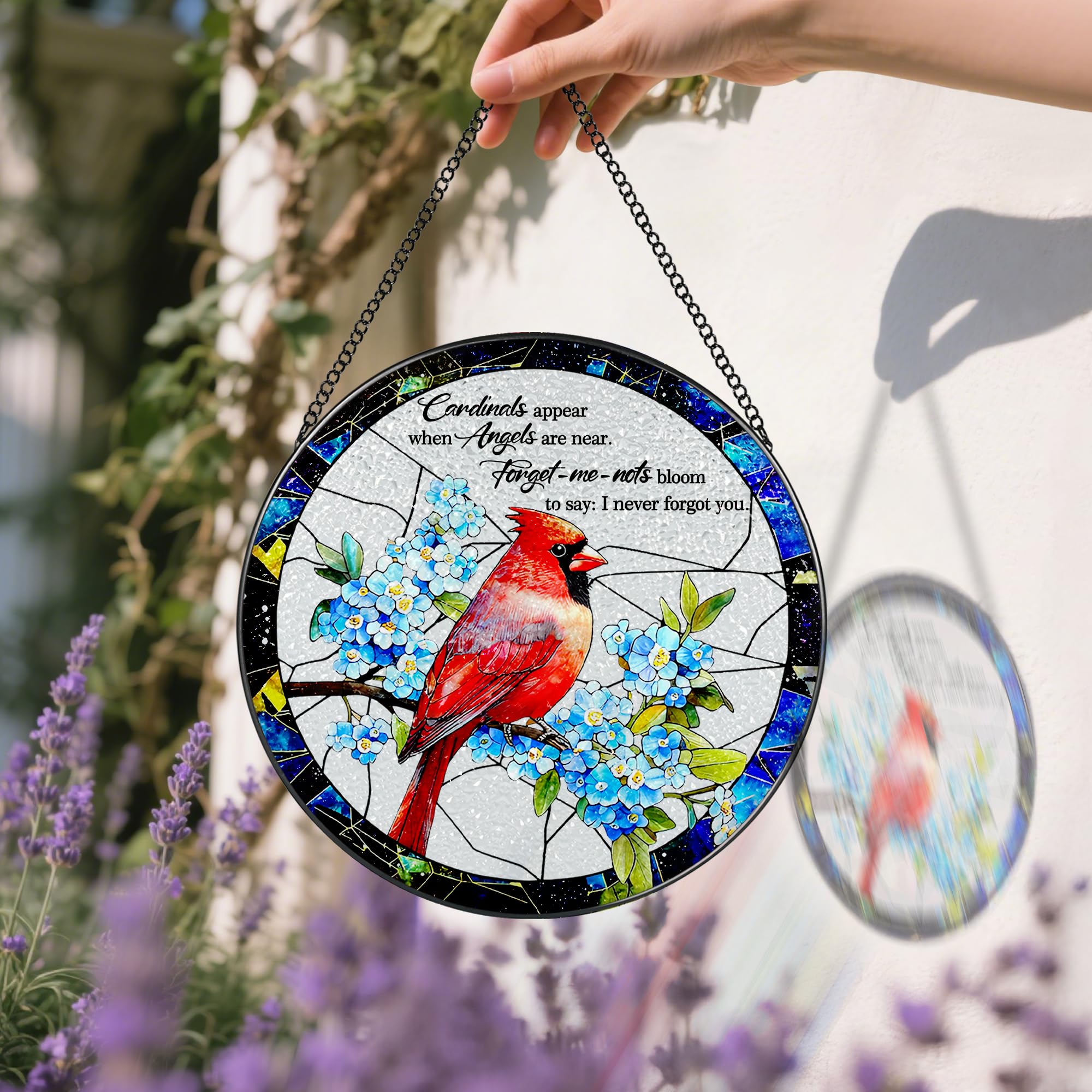 DUJITODOH Cardinal stained-glass 8x8-inch display suitable for gifts and decor.
