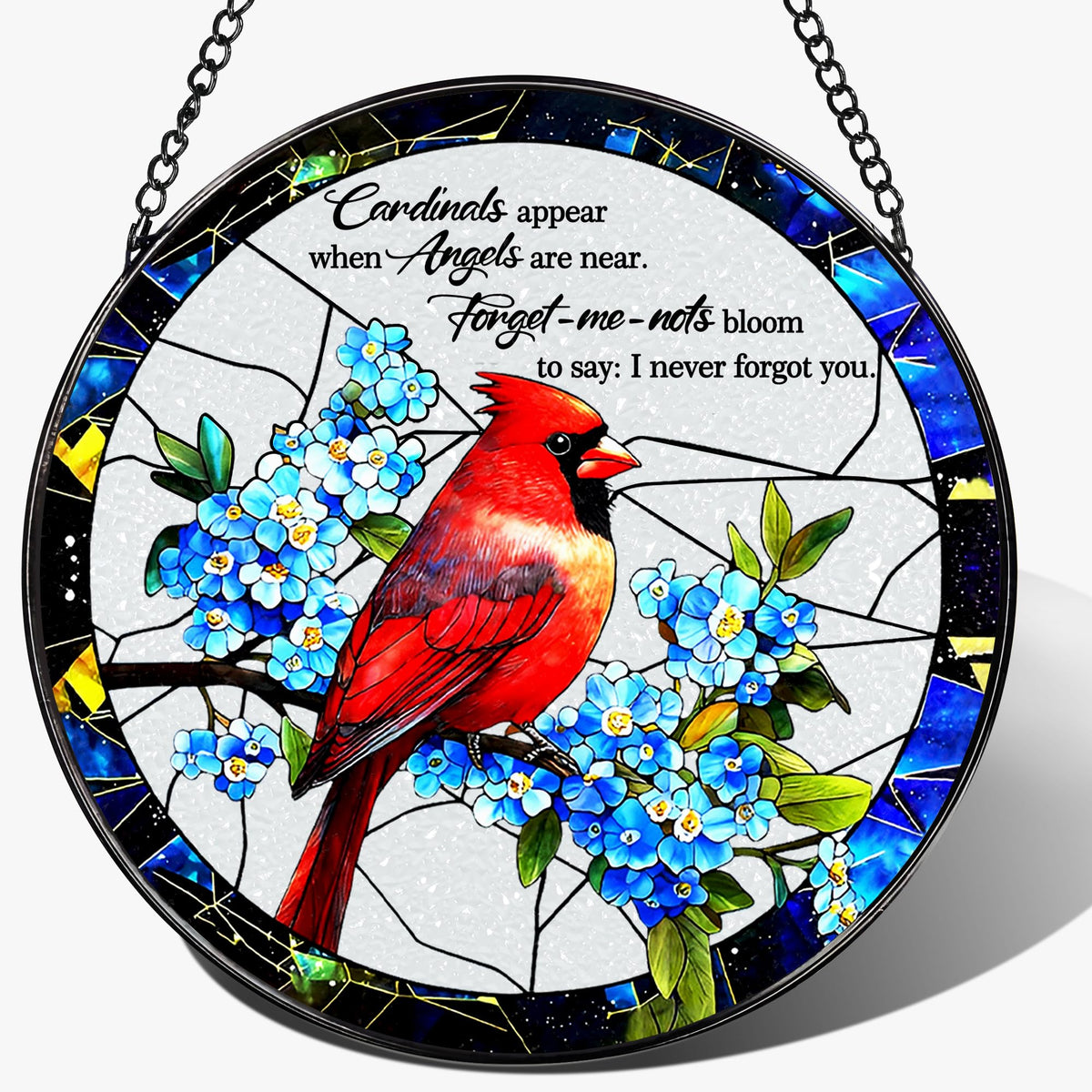 DUJITODOH Cardinal stained glass window hanging brightens windows with vibrant color reflections.