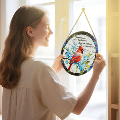DUJITODOH Cardinal suncatcher with durable chain for easy window hanging.