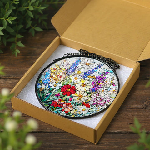DUJITODOH Floral glass art suncatcher creates cheerful interior glow.