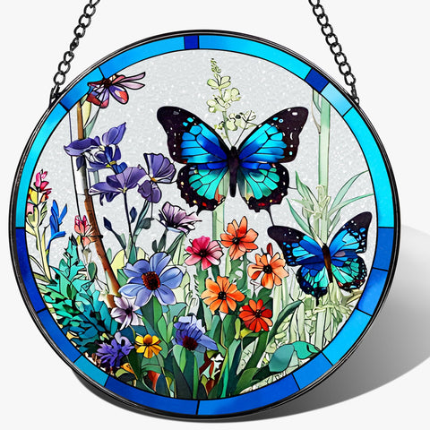 DUJITODOH stained glass butterfly suncatcher brightens windows with colorful light patterns