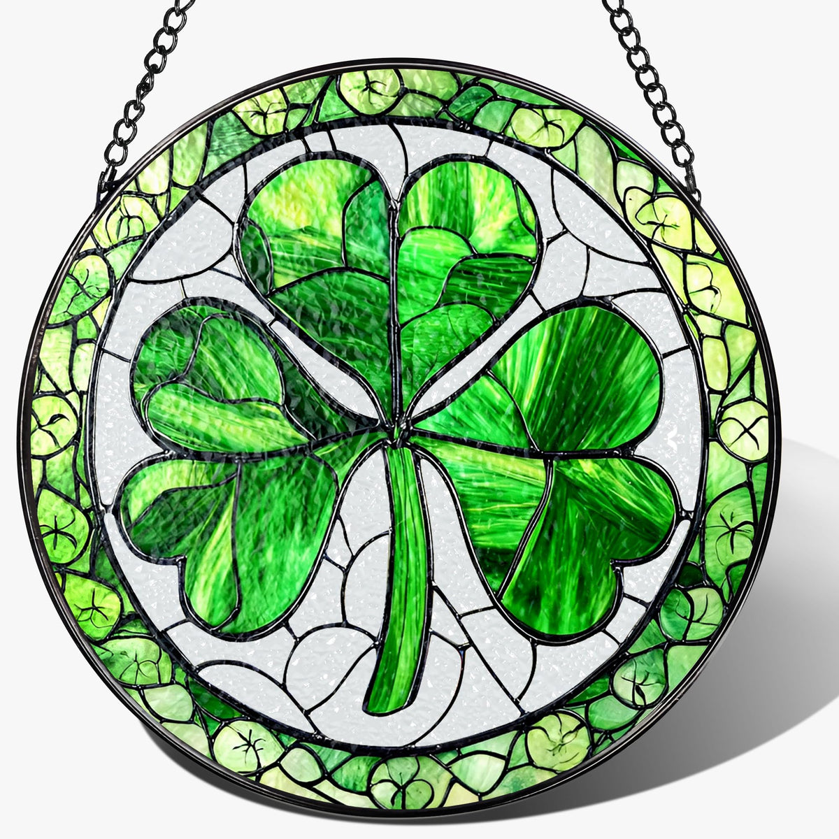 DUJITODOH stained glass suncatcher shamrock 8-inch brightens windows with vivid color