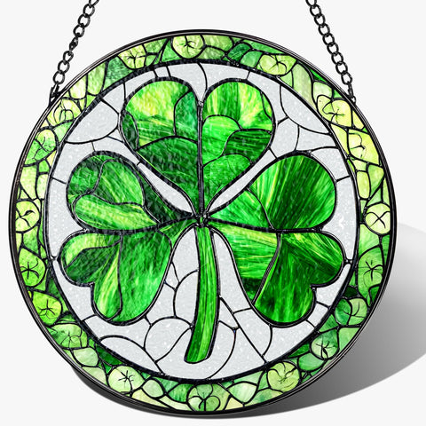 DUJITODOH stained glass suncatcher shamrock 8-inch brightens windows with vivid color