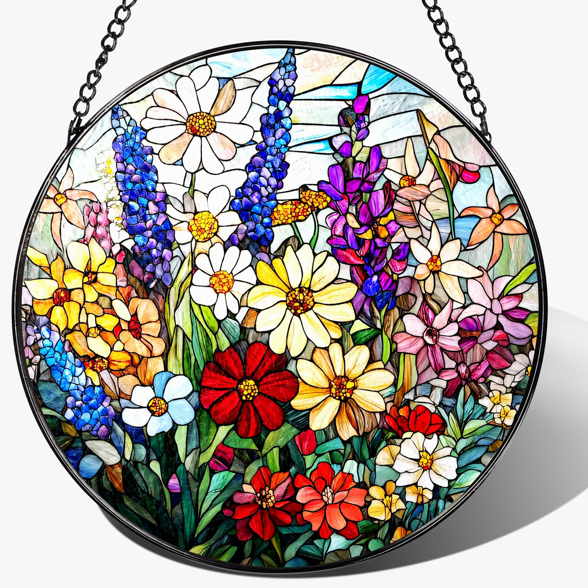DUJITODOH Wildflower stained glass suncatcher brightens windows with colorful light.
