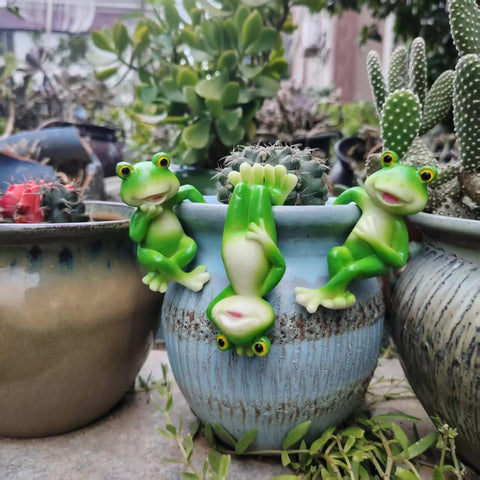 dukiwu flower pot landscape frog sits on pot edge for decorative flair