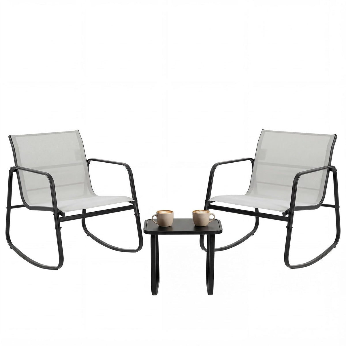 DUMOS 3-piece patio rocking set in gray, ideal for cozy outdoor conversations.