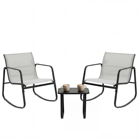 DUMOS 3-piece patio rocking set in gray, ideal for cozy outdoor conversations.