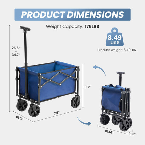 DUMOS 176lbs-capacity wagon carries heavy loads with stability.