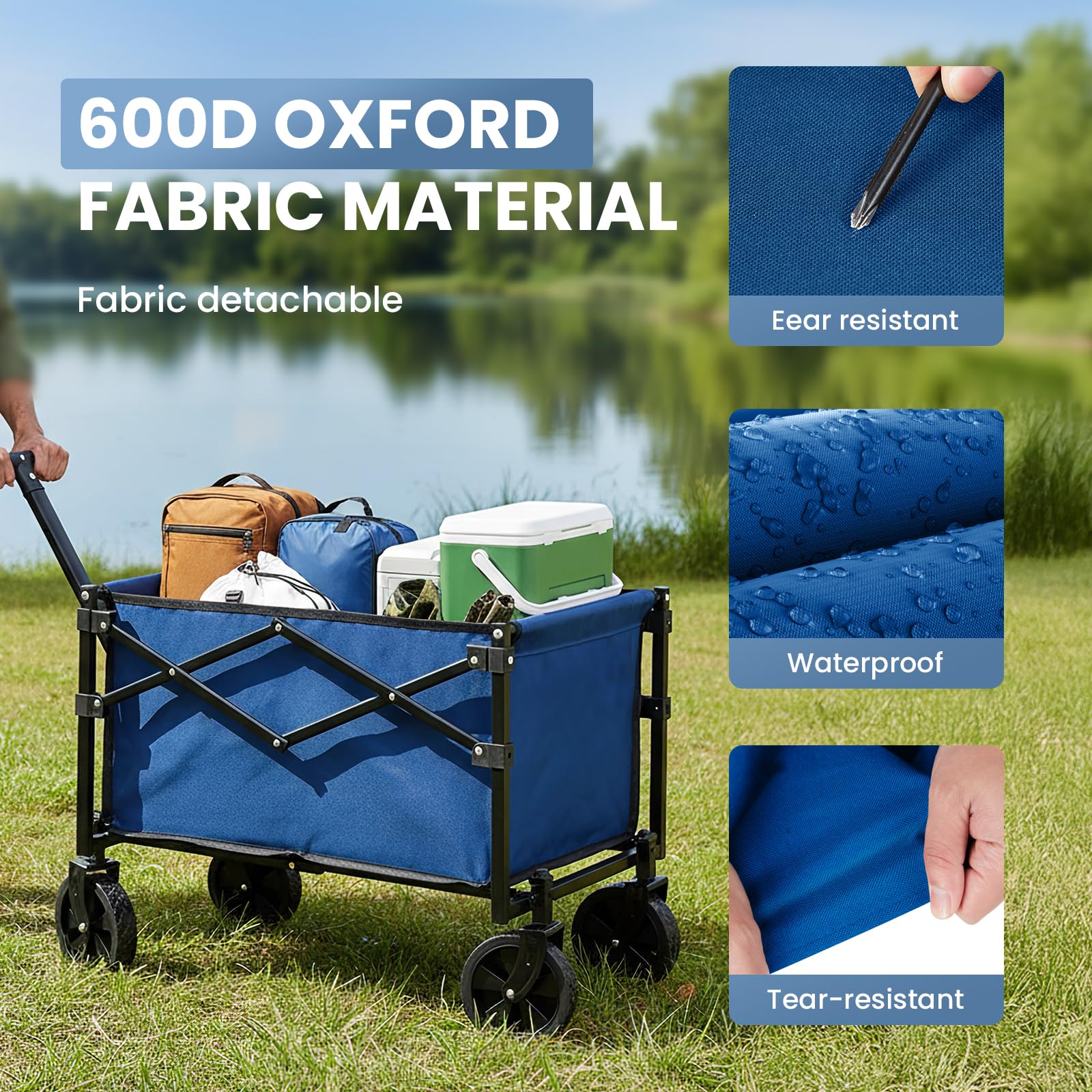 DUMOS collapsible wagon folded compact highlights easy storage and transport.