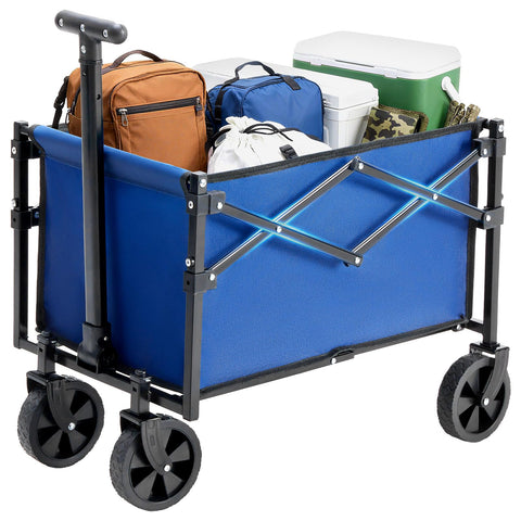 DUMOS collapsible wagon wheels provide smooth mobility on varied surfaces for groceries and gear.