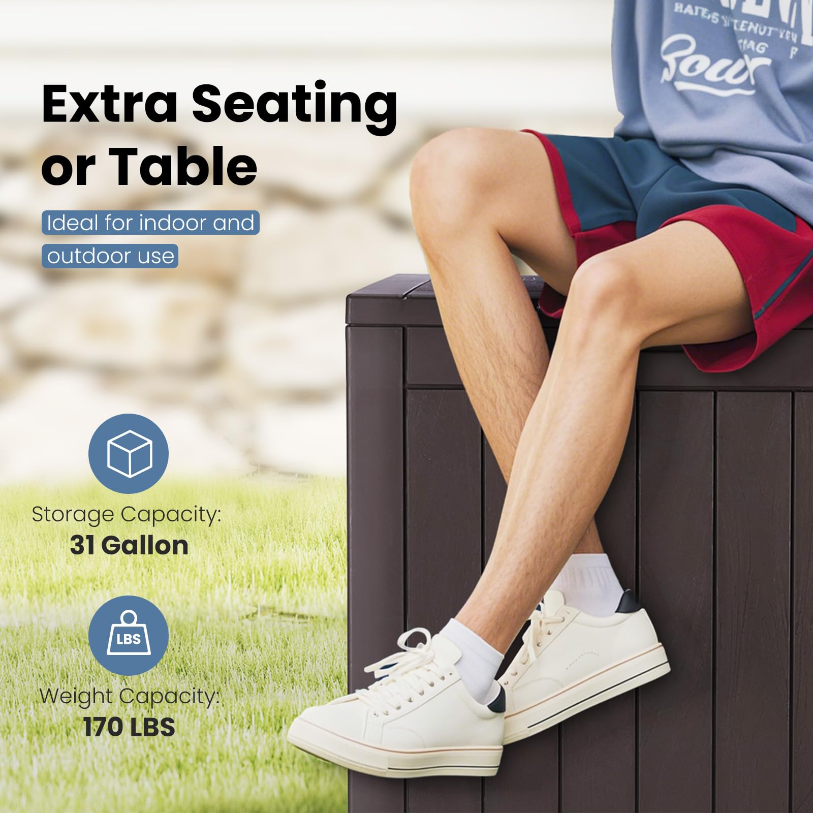 DUMOS deck box assembly snaps together without tools.
