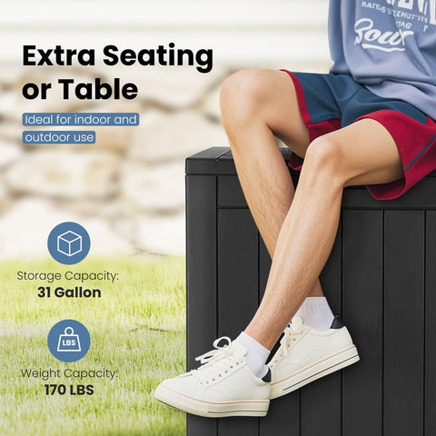 DUMOS deck box features hidden side handles for easy transport.