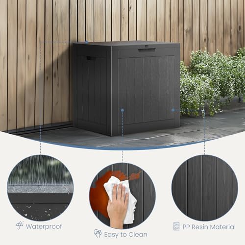 DUMOS deck box lid opens to 100 degrees for easy access.