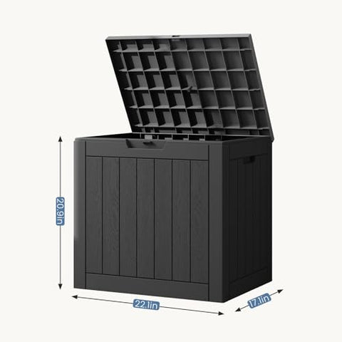 DUMOS deck box lockable lid provides secure outdoor storage.