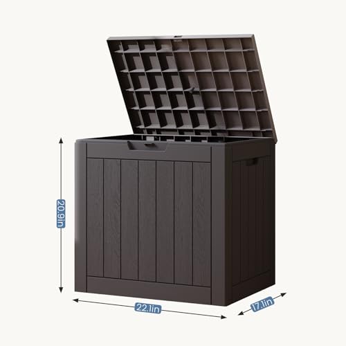 DUMOS deck box open lid at 100 degrees for easy access.