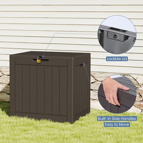 DUMOS deck box seating use supports 170 lbs on patio.