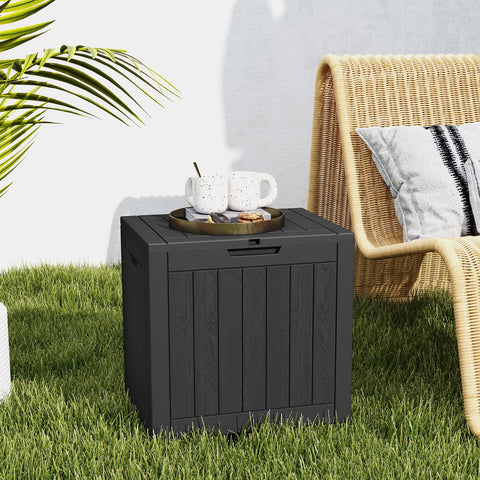DUMOS deck box doubles as seating with 170 lb capacity.