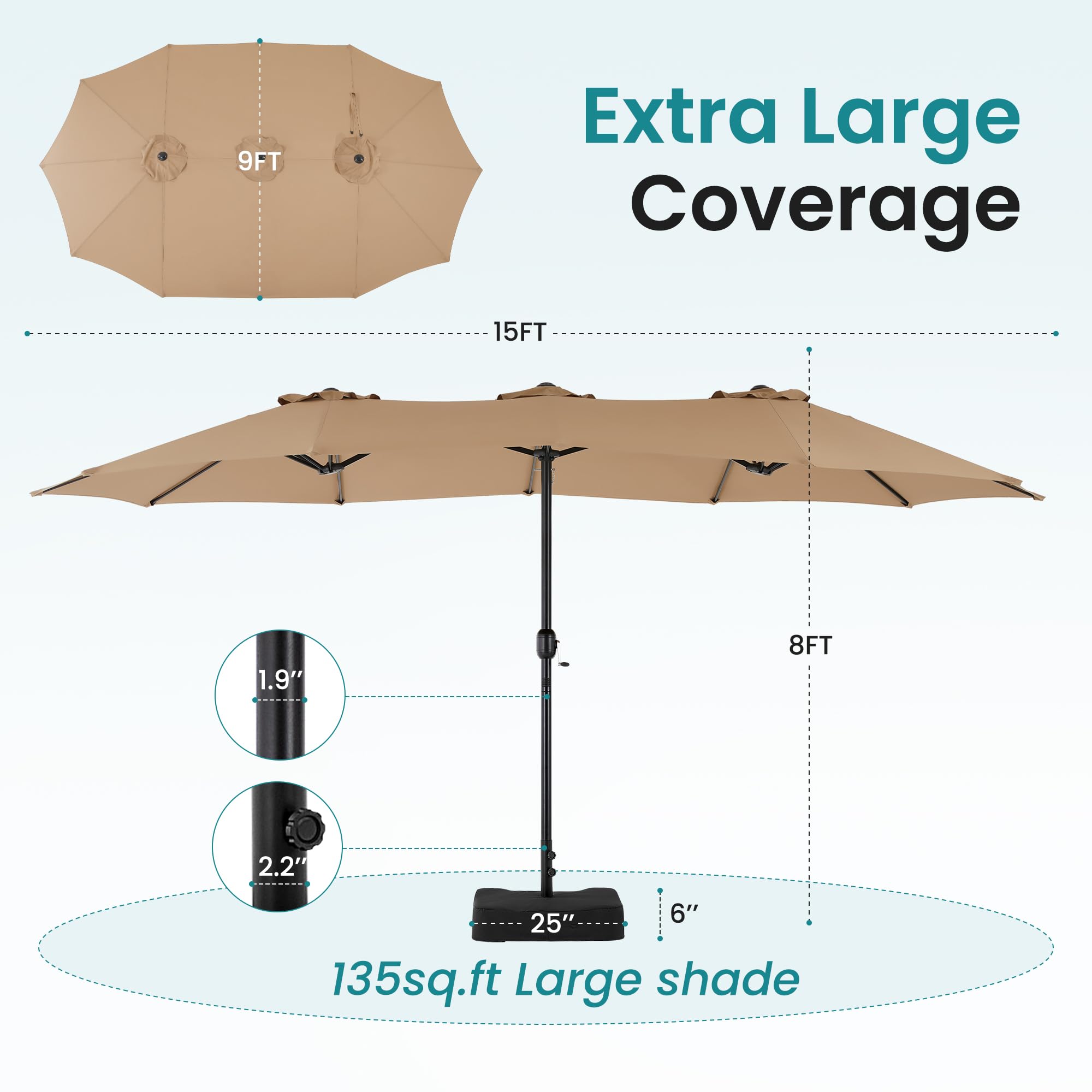 DUMOS umbrella ground stakes secure the shade structure on outdoor surfaces