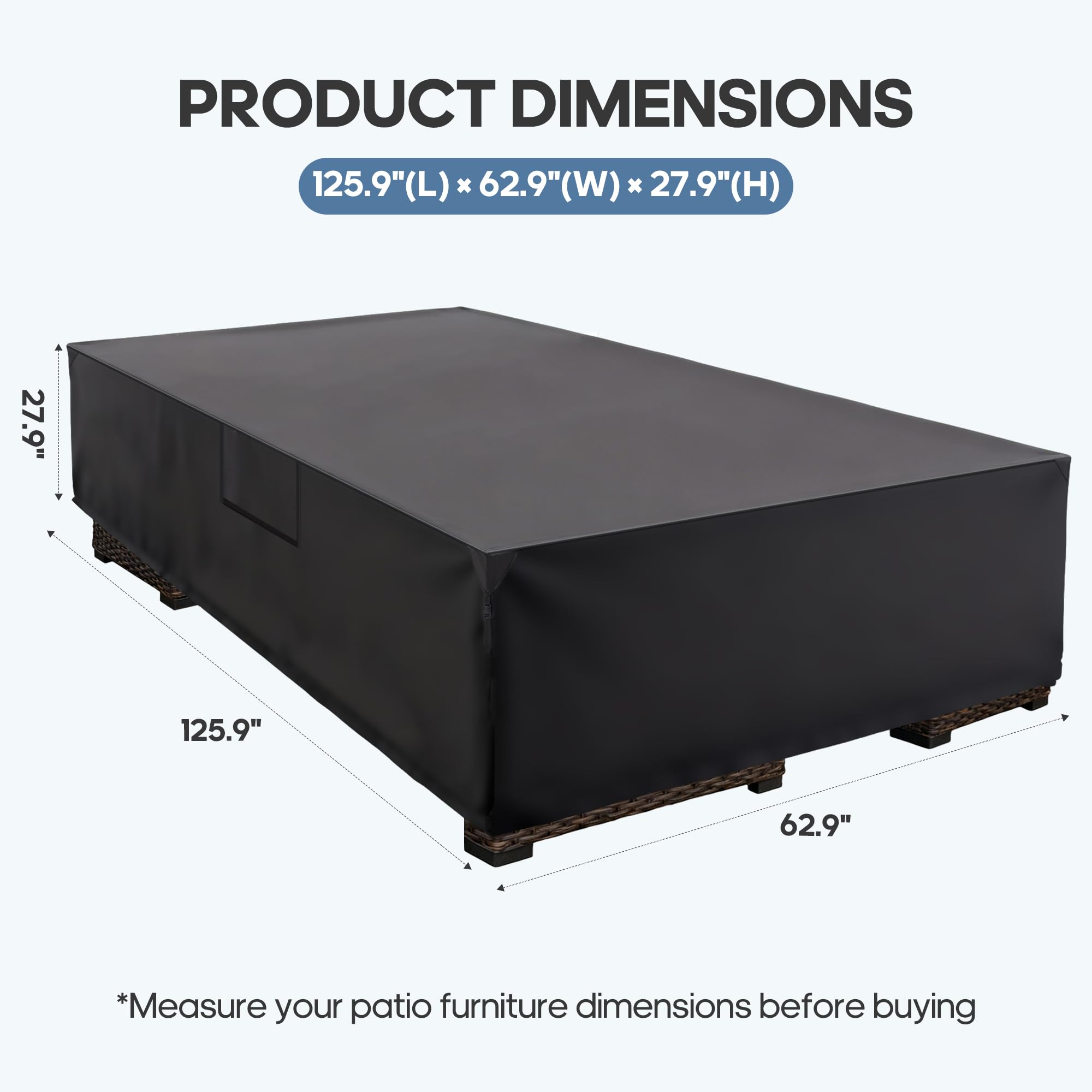 DUMOS heavy-duty 600D polyester guards furniture against harsh weather
