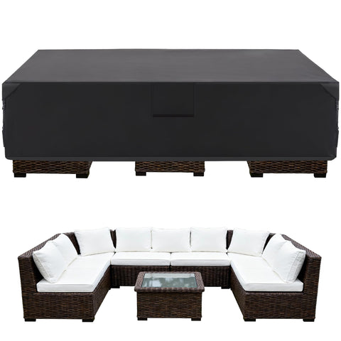 DUMOS rectangular outdoor furniture cover protects a 126-inch dining set from rain and dust