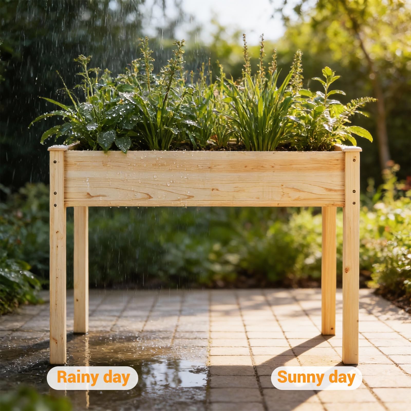 DUMOS planters on patio demonstrate easy access and ergonomic gardening.