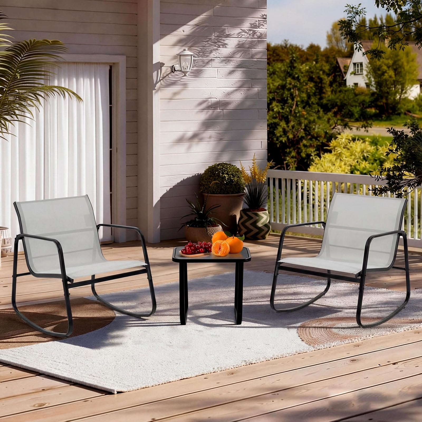 DUMOS outdoor table included, perfect for drinks and snacks during porch gatherings.