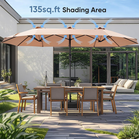 DUMOS rectangle umbrella with 12 ribs provides sturdy shade for outdoor meals