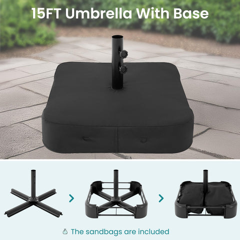 DUMOS sandbags and water bags add stability to the umbrella base