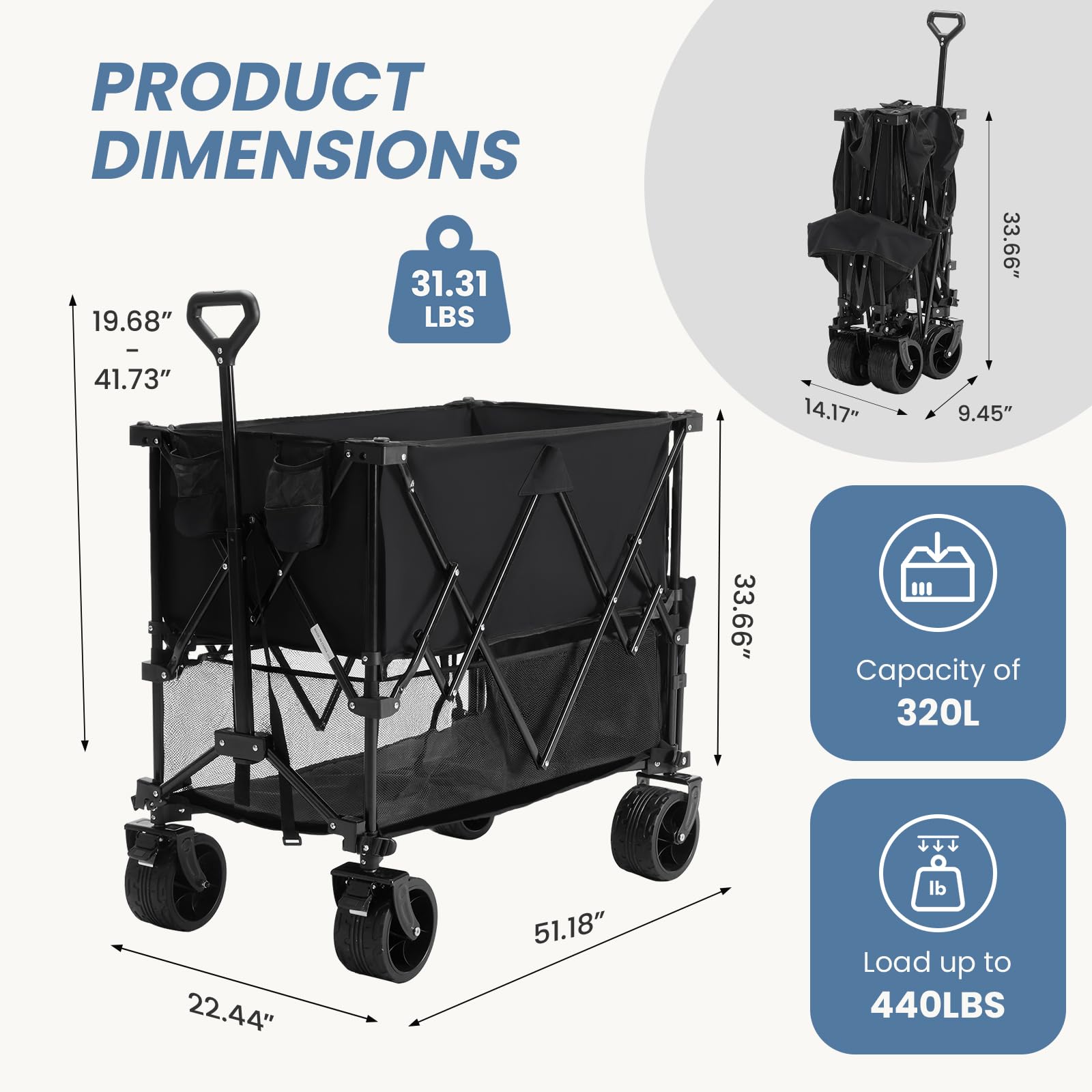 DUMOS wagon with water-resistant 600D Oxford fabric in outdoor use