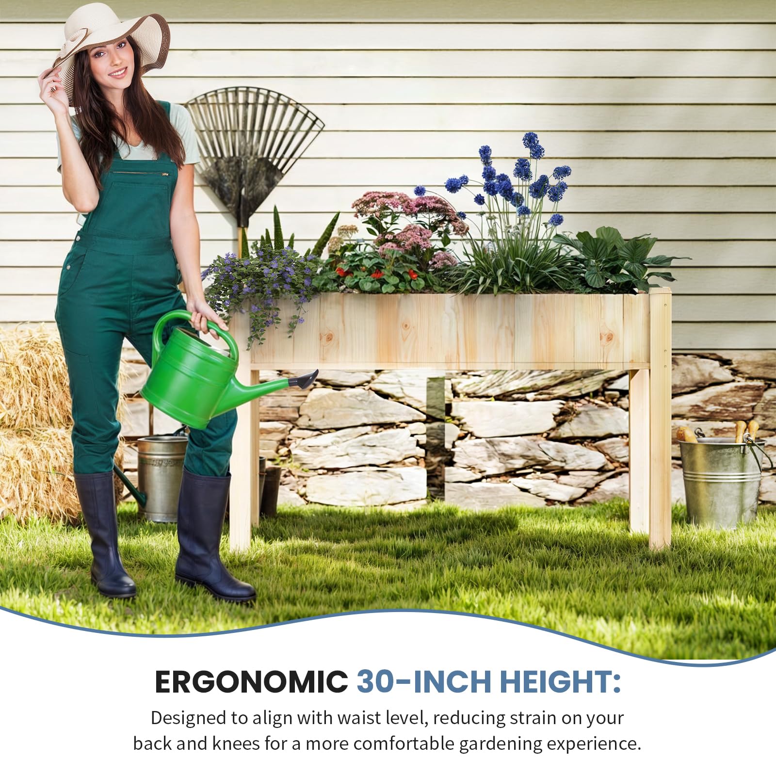 Weather-resistant fir wood in DUMOS planter stands up to outdoor conditions.