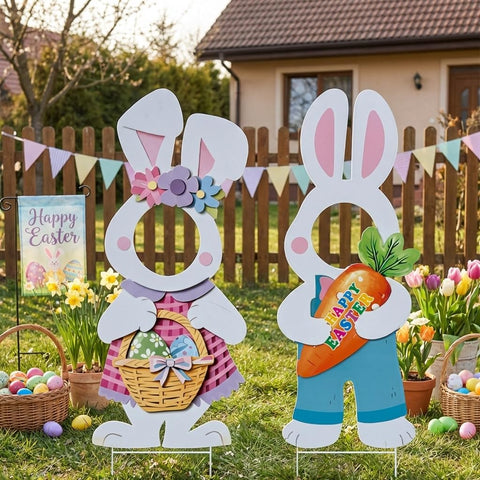 Dunfack bright Easter colors yard sign enhances outdoor spring decor.