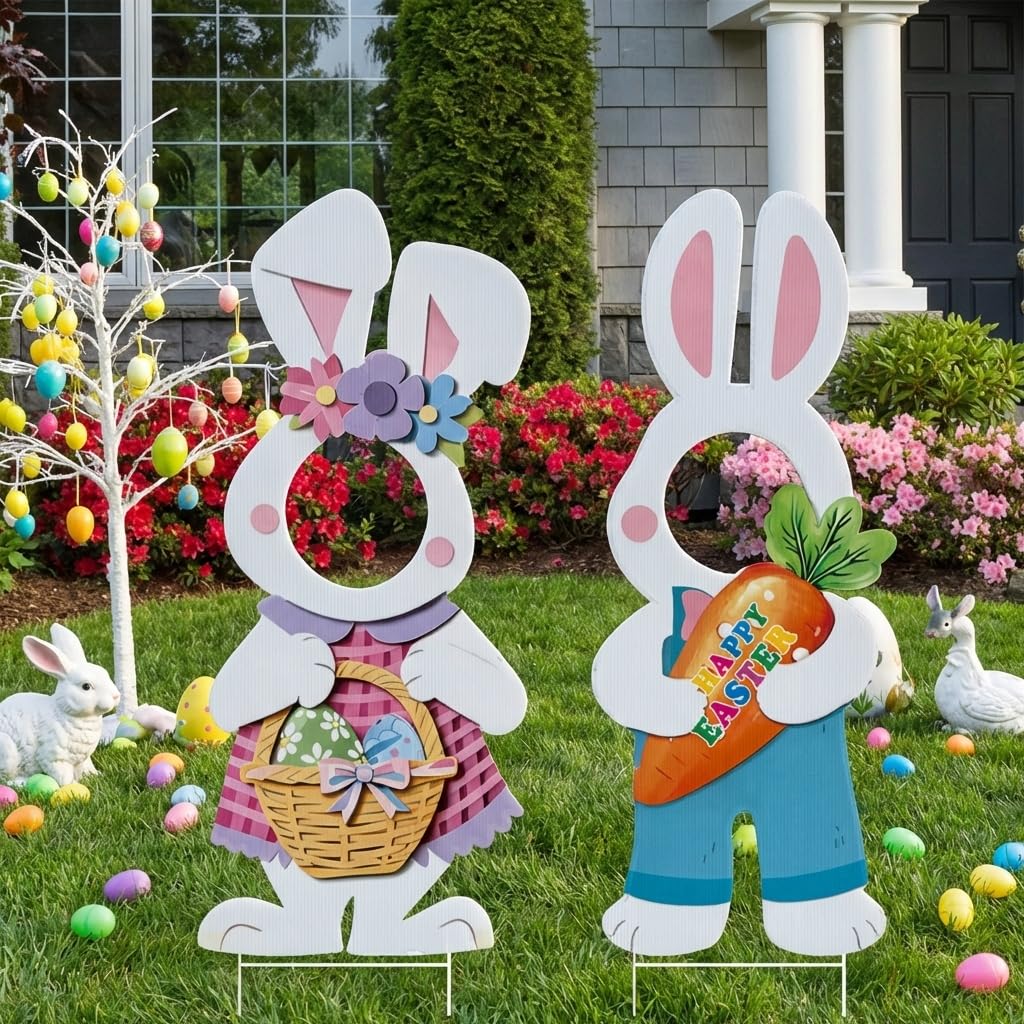 Dunfack chick pattern yard sign adds festive backyard atmosphere.