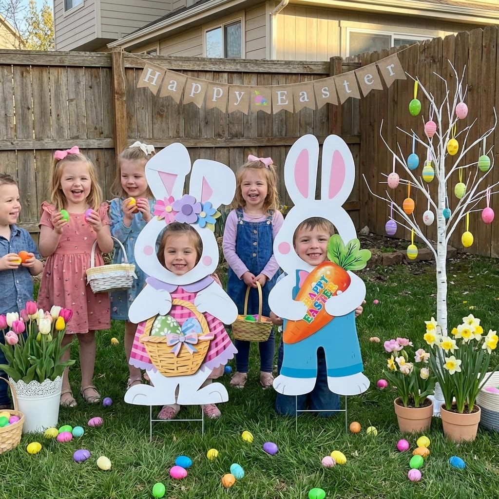 Dunfack Easter egg yard sign with stake, ideal for egg hunts and porch decor.