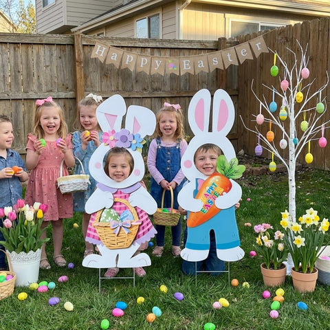 Dunfack Easter egg yard sign with stake, ideal for egg hunts and porch decor.